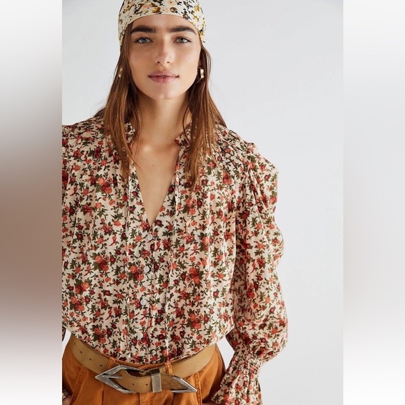 Free People Tops - Free People Top Meant To Be Floral Cotton Blouse Long Sleeve XS